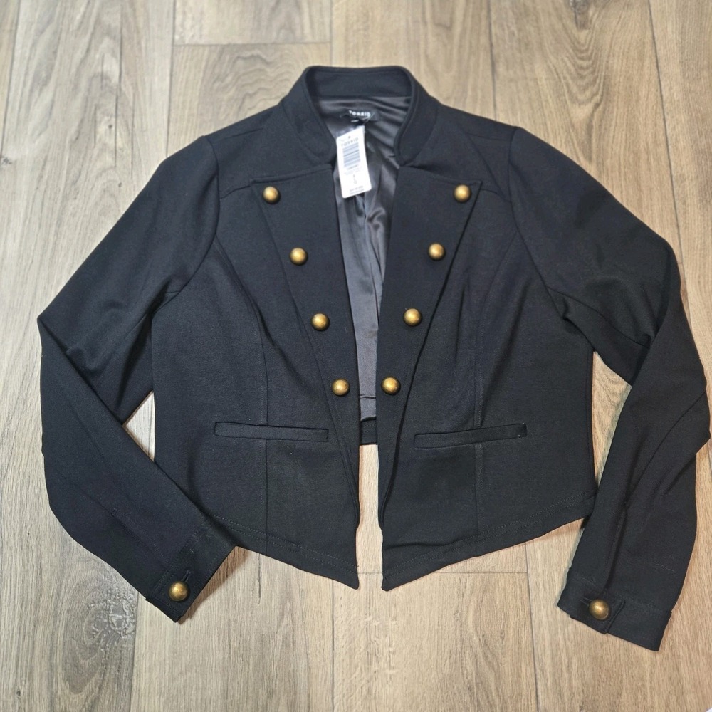 Woman's New Military Style jacket Blazer TORRID Size 0 (12) Stretch Buttons